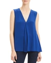 Theory Silk V-neck Draped-front A-line Top In Navy Sapphire