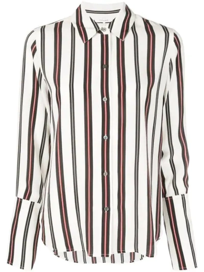 Frame Striped Button-front Cuffed Silk Blouse In Noir Multi