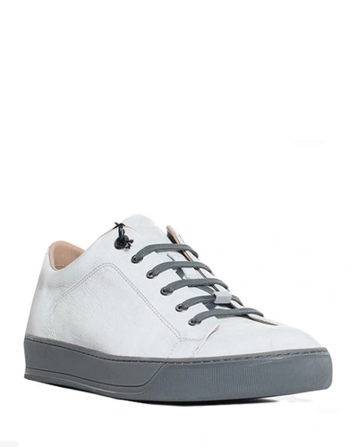 Lanvin Men's Reflective Leather Low-top Sneakers In Silver