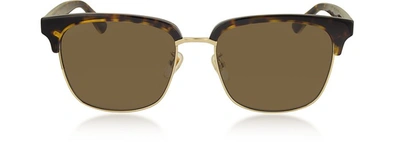 Gucci Sunglasses Rectangular-frame Metal Sunglasses In Havana/ Marron