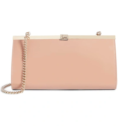 Christian Louboutin Palmette Patent Leather Frame Clutch In Nude