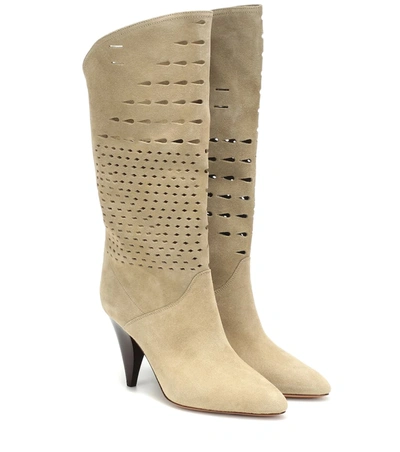 Isabel Marant Lurrey Cutout Suede Knee Boots In Beige