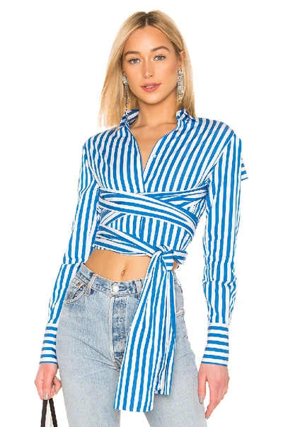 Msgm Tie Front Shirt In Blue & White