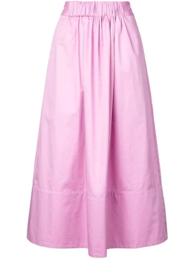 Tibi Satin Waist Poplin Midi Skirt In Pink