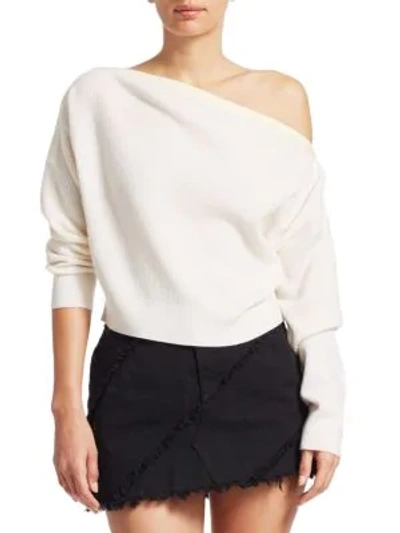 Alexander Wang T Snap Off-the-shoulder Wool Knit Sweater In Ivory
