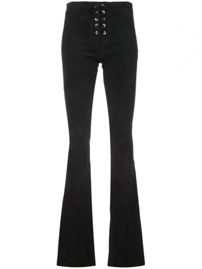 Alexis Upton Lace-up Suede Trousers In Black