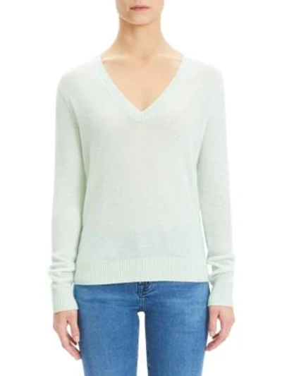 Theory V-neck Cashmere Sweater In Opal Green
