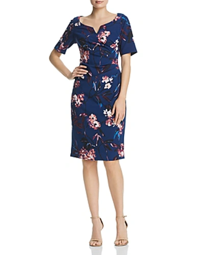 Adrianna Papell Vintage-floral Dress In Navy Multi
