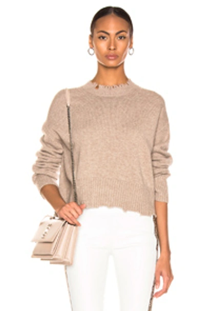 Helmut Lang Distressed Wool & Cashmere Crewneck Knit Sweater In Beige