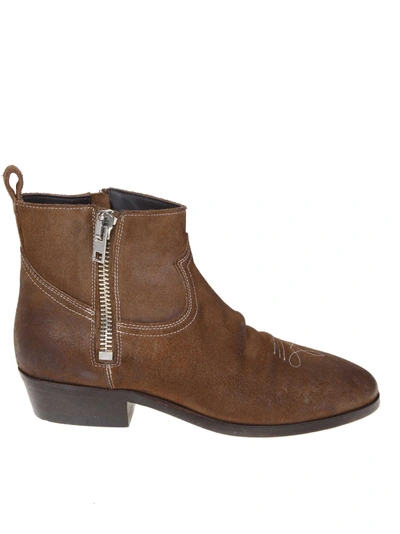 Golden Goose Viand Suede Leather Ankle Boot In Bark Brawn