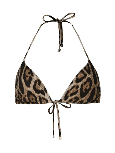Dolce & Gabbana Triangle Bikini Top With Iconic Leopard Print In Multicolour