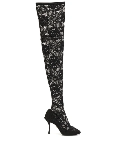 Dolce & Gabbana Lace Over-knee Boots In Black