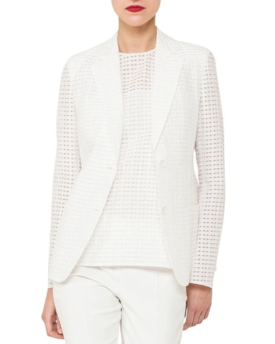 Akris Cotton-silk Square-ajoure Single-breasted Blazer