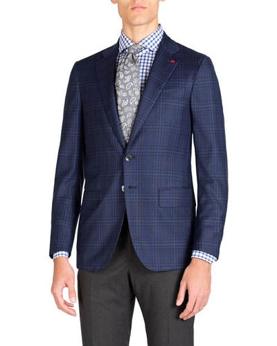 Isaia Men's Tonal Plaid Two-button Jacket In Navy