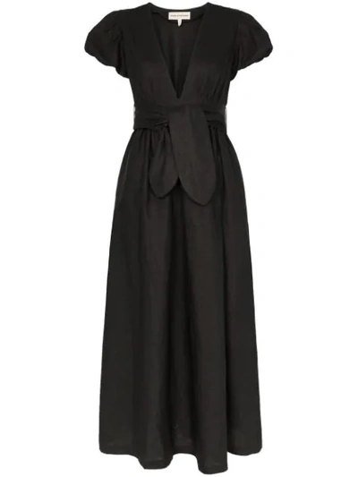 Mara Hoffman Savannah Puff-sleeve Hemp Midi Dress In Black
