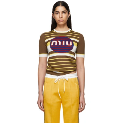 Miu Miu Brown Wool Intarsia Pullover In Tabacco Mais