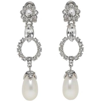 Miu Miu Silver Crystal & Pearl Clip-on Earrings In F0qcd Cryst