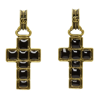 Gucci Black And Gold Cross Pendant Earrings In 8029 Black