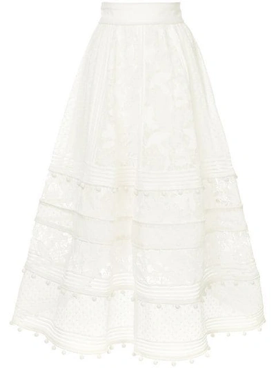 Zimmermann Embellished Midi Skirt In White
