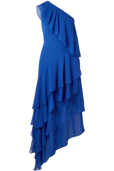 Alice And Olivia Alice + Olivia Woman Alanis One-shoulder Ruffled Silk-georgette Gown Cobalt Blue