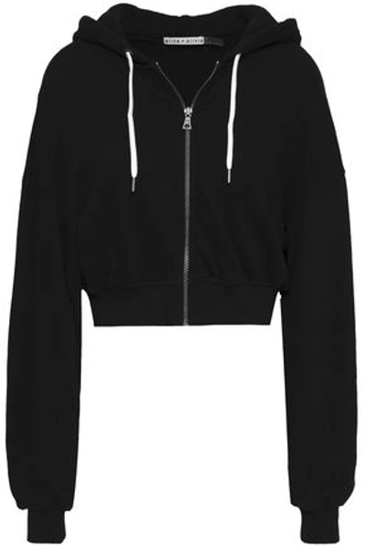 Alice And Olivia Alice + Olivia Woman Cropped Printed French Cotton-terry Hooded Sweatshirt Black