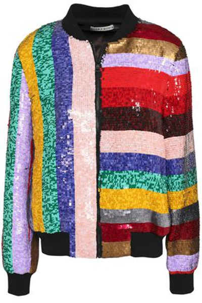 Alice And Olivia Woman Sequined Striped Woven Bomber Jacket Multicolor