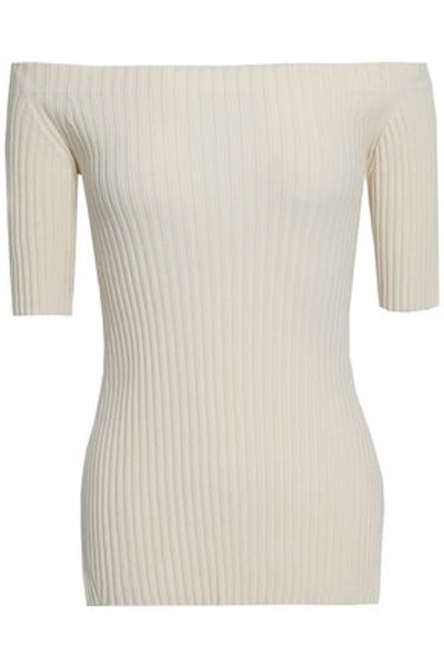 Helmut Lang Woman Off-the-shoulder Ribbed Stretch-silk Top Ivory