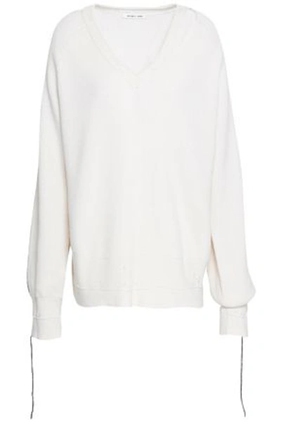 Helmut Lang Woman Cutout Distressed Cotton, Wool And Cashmere-blend Sweater Ivory