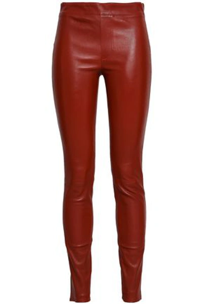 Helmut Lang Woman Leather Leggings Brown