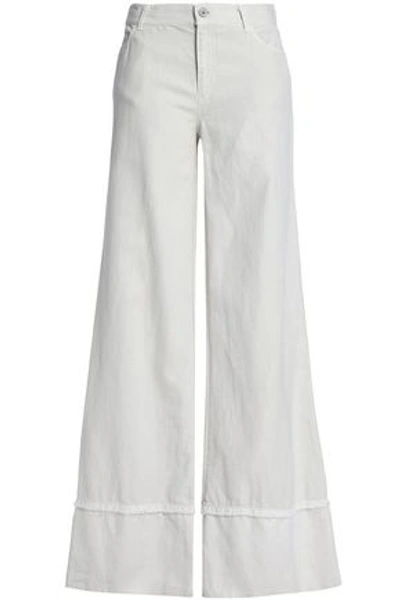 Nili Lotan Frayed Cotton And Linen-blend Twill Wide-leg Pants In White