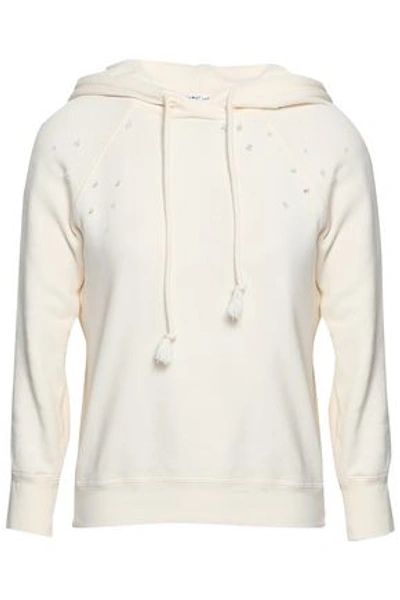 Helmut Lang Woman Distressed French Cotton-terry Hooded Sweatshirt Ivory