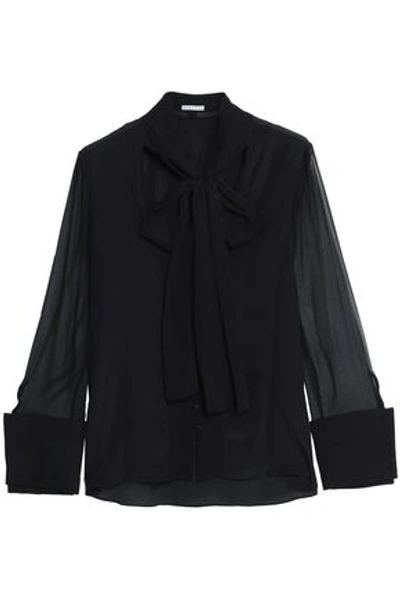 Alice And Olivia Woman Pussy-bow Silk-voile Blouse Black