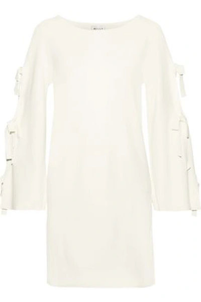 Milly Woman Bow-detailed Cutout Knitted Mini Dress Off-white