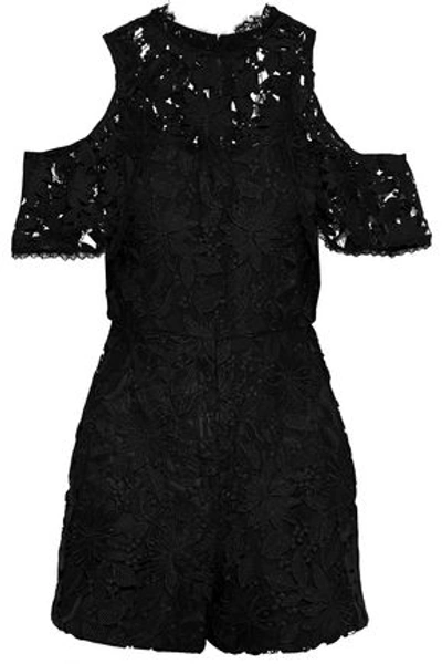 Alice And Olivia June Cold-shoulder Guipure Lace Playsuit In Black