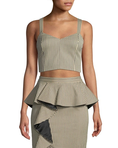 Alice And Olivia Cristi Cropped Striped Cotton-blend Top In Natural Multi