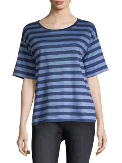 Lafayette 148 Striped Linen Tee In Blue Multi