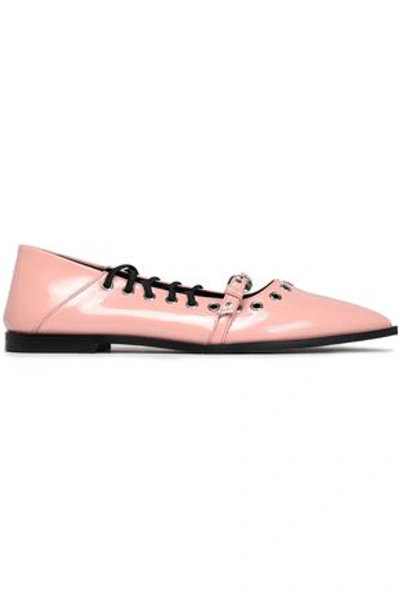 Mcq By Alexander Mcqueen Eyelet-embellished Faux Patent-leather Point-toe Flats In Pastel Pink