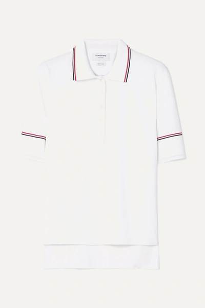 Thom Browne Striped Stretch-knit Polo Shirt In White