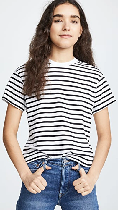 Atm Anthony Thomas Melillo Striped Crewneck Short-sleeve Jersey Boy Tee In Black/white Stripe