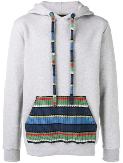 Alanui Stripe Pocket Cotton-blend Hooded Sweatshirt In Grey