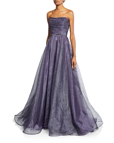 Roland Nivelais Strapless Sequined Silk Gown In Lavender