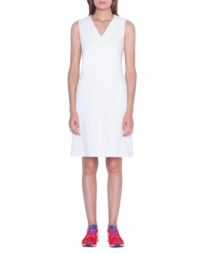 Akris V-neck Sheath Cotton-silk Dress In White