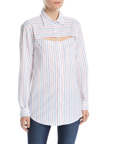 Rosie Assoulin Overlay Button-down Top In Blue/red