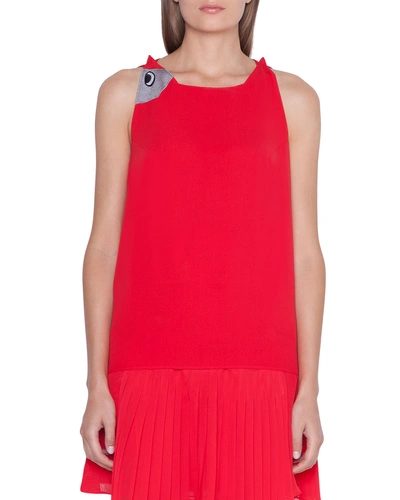 Akris Bird-embroidered Sleeveless Crepe Blouse In Red