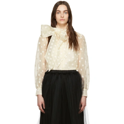 Marc Jacobs Bowed Polka Dot Organza Button-front Blouse In Ivory