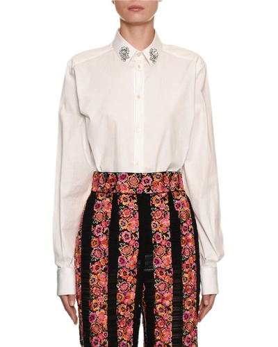 Dolce & Gabbana Embellished-collar Fitted Button Front Blouse In White