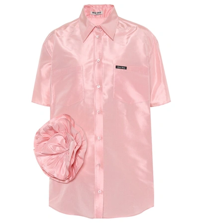 Miu Miu Short-sleeve Collared Taffeta Silk Shirt In Petalo