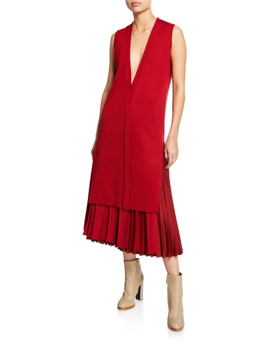 Agnona Cashmere Sleeveless V-neck Long Tunic, Red