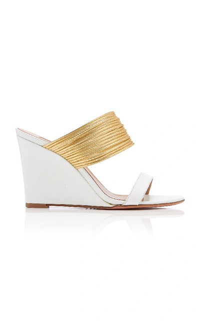 Aquazzura Rendezvous Metallic Leather Wedge Sandals In White