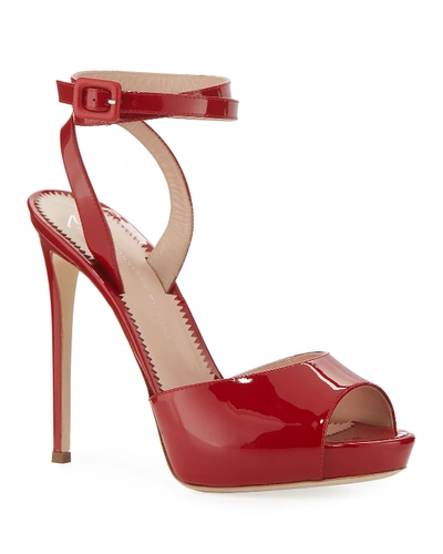 Giuseppe Zanotti Ankle-wrap Patent Stiletto Sandals In Red